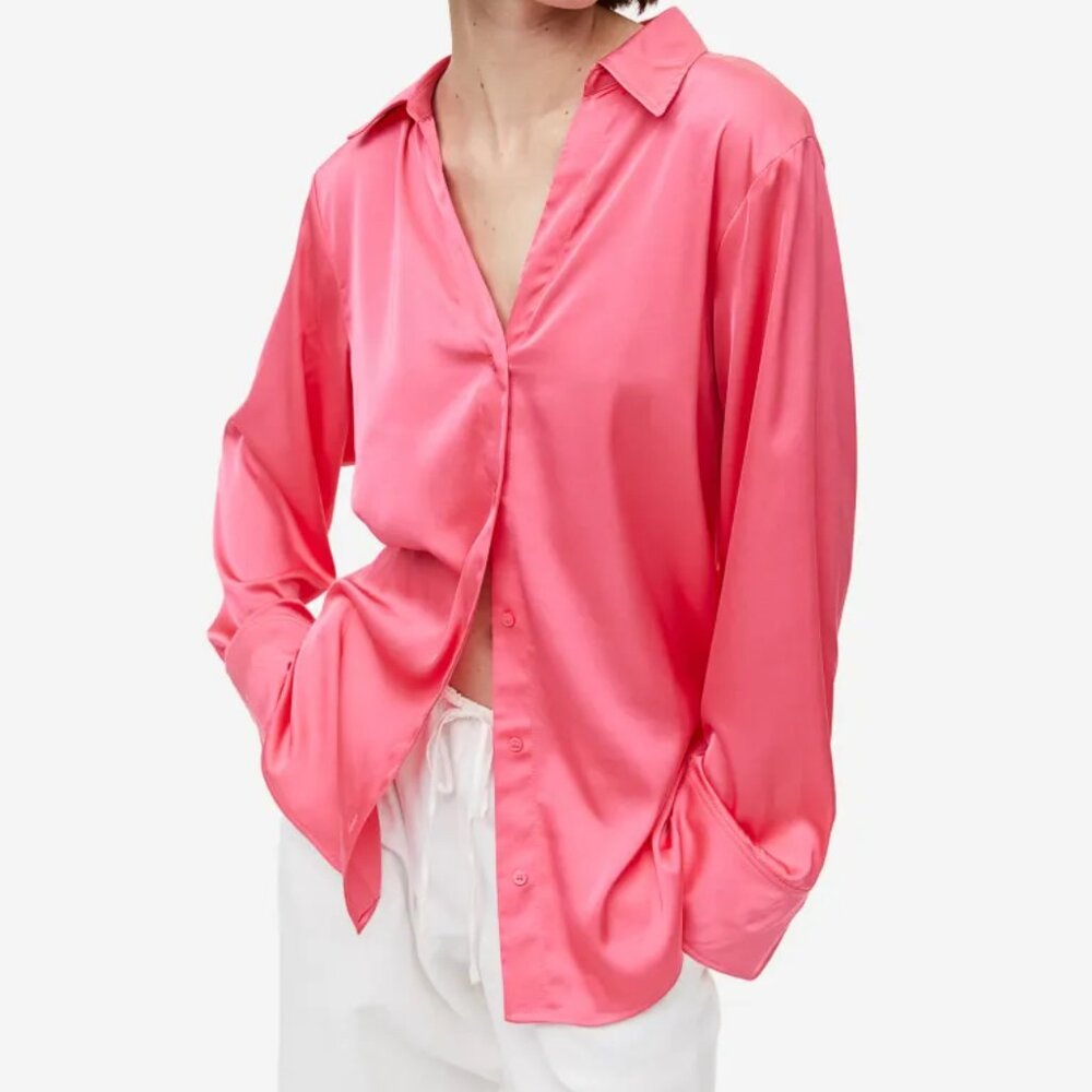 H&M Pink V-neck Blouse/NWT/M - Picture 2 of 13